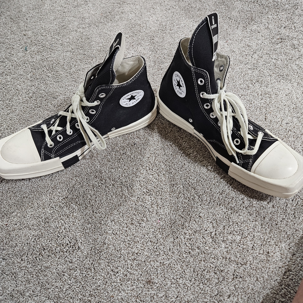 Rick Owen Black and White High-Top Sneakers Converse